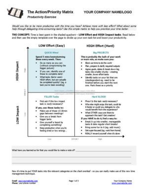 Small Business Coaching Worksheet Action Priority Matrix Page 1