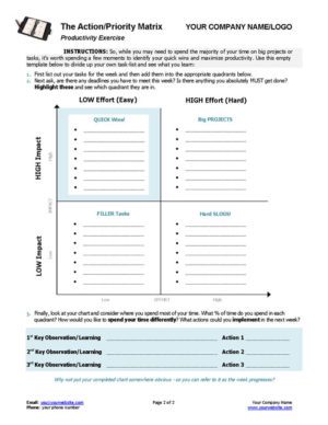 Small Business Coaching Worksheet Action Priority Matrix Page 2