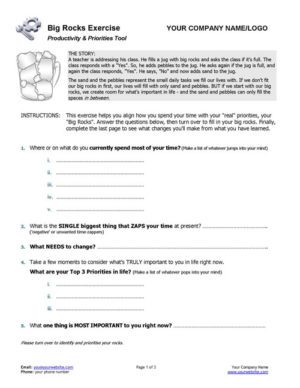Small Business Coaching Big Rocks and Little Rocks Exercise Page 1