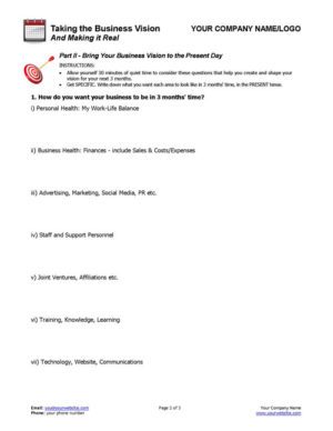 Small Business Coaching Vision into Action Worksheet Page 2