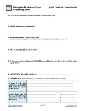 Small Business Coaching Vision into Action Worksheet Page 3