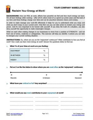 Small Business Coaching More Energy at Work Exercise Page 1