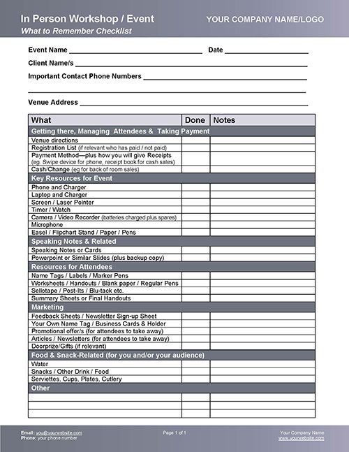 Workshop Event CHECKLIST Coaching Tools From The Coaching Tools