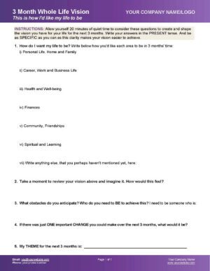 Leadership Visioning Tool - 3 Month Whole Life Vision