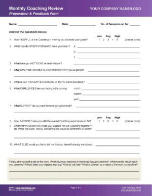Monthly Review Sheet for Leadership Coaching